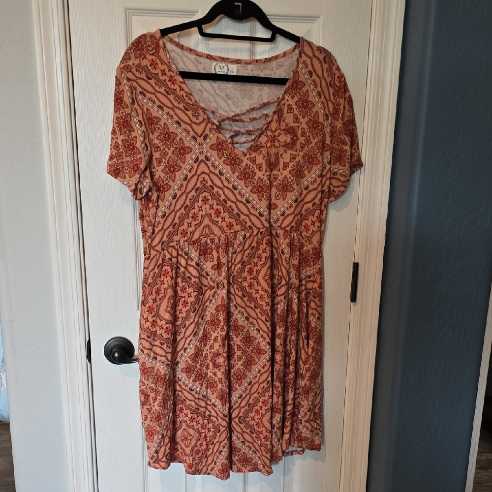 Maurices Terracotta Patterned Midi Dress L